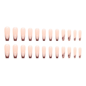 Velvet reddish-brown marble ombre long coffin press-on nails set with 24 pieces