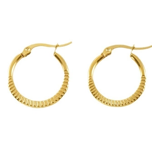 Classic 18K gold plated hoop earrings with textured vertical stripe engraving for women