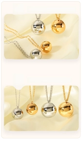 Close-up of 18K gold plated ball pendant with 360-degree mirror polished finish
