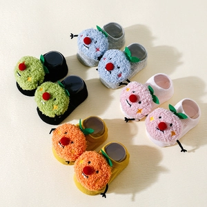 Baby Anti Slip Floor Socks Combed Cotton With Plush Cartoon Monster Decoration Toddler Walking Indoor Unisex Socks