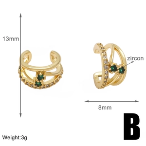 Detail view of gold-plated ear cuff with green zircon measurements and dimensions