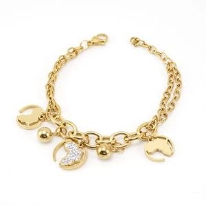 Bracelet double couche en acier inoxydable doré avec pendentifs carte d'Afrique et perles