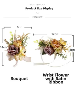 Size display for vintage oil painting rose corsage and matching wrist flower set