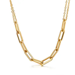 Stainless Steel Paperclip Link Necklace Geometric Stitch Chain Minimalist Jewelry For Women Elegant Fashion Accessary