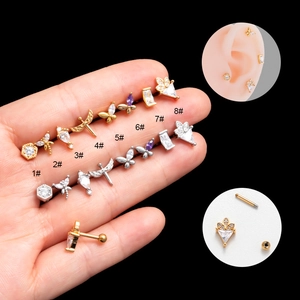 Stainless Steel Butterfly Zircon Cartilage Stud Earring With Screw Ball Back Piercing Jewelry For Women Fashion