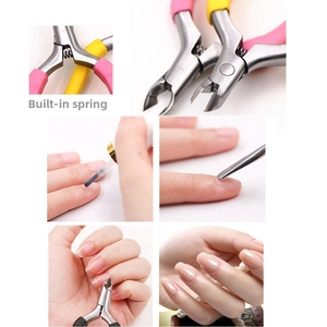 Detail view of cuticle nippers with built-in spring and ergonomic silicone handle