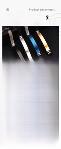 Detail view of 21cm stainless steel bracelets in black, silver, blue, and gold finishes