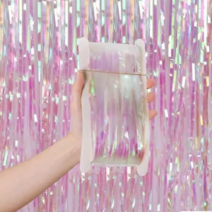 Iridescent Foil Fringe Curtain Rainbow Rain Tinsel Backdrop For Birthday Wedding Party Stage Decoration Self Adhesive