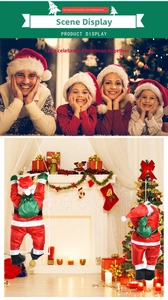 Climbing Santa Claus on a rope ladder used for cozy family indoor holiday home decoration