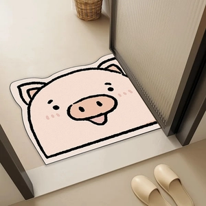 Cute pink pig shaped cartoon bath mat for bathroom entrance with quick-dry texture