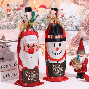 Christmas wine bottle covers featuring Santa and Snowman designs with warm wishes text