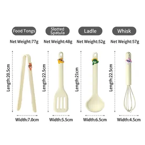 Cream silicone kitchen utensil set with cartoon animal heads for kids and toddlers