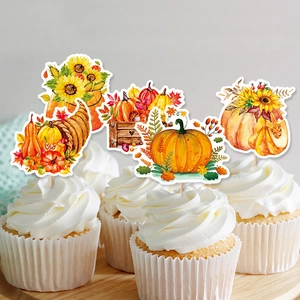 Herbstliche Kürbis und Sonnenblume Cupcake-Topper für Thanksgiving Party Dekoration