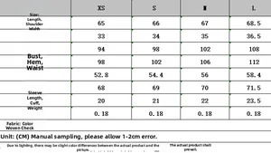 Detailed size guide table for women plaid shirt showing measurements for XS to L sizes