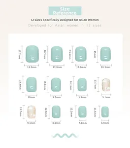 Detailed size chart for press-on nails featuring 12 unique dimensions in mm for perfect fit