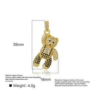 Detail view of 18k gold plated panda pendant with copper and zircon dimensions 35mm by 16mm