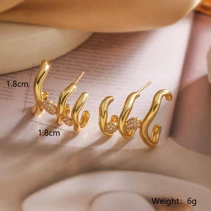 Boucles d'oreilles spirales dorées avec zircons et design géométrique de 1,8cm
