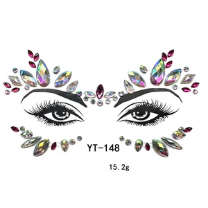 Detailed pattern of symmetrical AB and deep red acrylic face gems, model YT-148, 15.2g