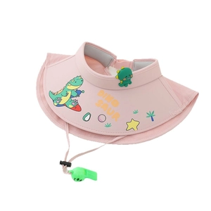 Visière de soleil rose pour enfants avec motif dinosaure, large bord et sifflet
