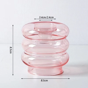Pink tiered glass candle holder and vase dual-use ornament, height 8.5cm, width 8.5cm