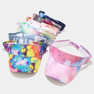 Tie Dye Sun Visor Hat Open Top Cotton Adjustable Breathable UV Protection Outdoor Summer Beach Sport For Women Men