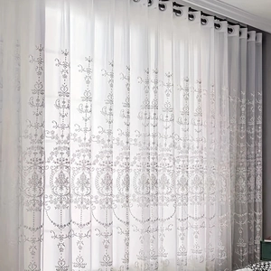Voilage Brodé Blanc Moderne Simple Pour Salon Chambre Motif Floral Européen Dentelle Tulle Rideau De Fenêtre Décoration