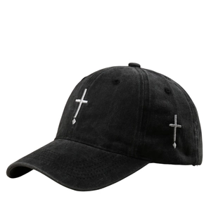 Washed Cotton Baseball Cap With Cross Embroidery Retro Distressed Adjustable Snapback Hat Hip Hop Streetwear For Outdoor Sports