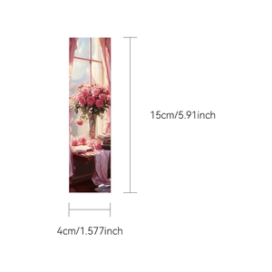 Detailed dimensions of a vintage floral bookmark measuring 15cm height and 4cm width