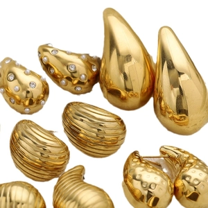 Elegant set of four 18K gold plated teardrop and textured geometric stud earrings