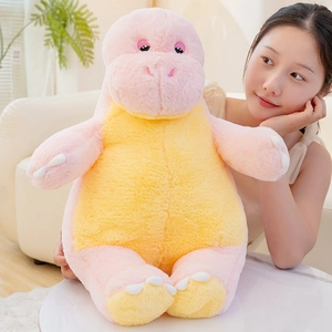 Cute pink and yellow plush dinosaur pillow with soft embroidery for cozy home decor