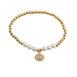 Women's 18K gold plated beaded bracelet with pearls and zircon evil eye pendant charm