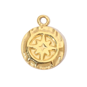 Detailed view of a gold-plated stainless steel star pendant with hammer texture detail