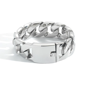 Bracelet gourmette pour homme en acier inoxydable argenté avec fermoir plat et large