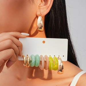 Chunky Hoop Earrings Acrylic And Alloy Geometric C Shape Fashion Jewelry With Steel Earring Post For Women