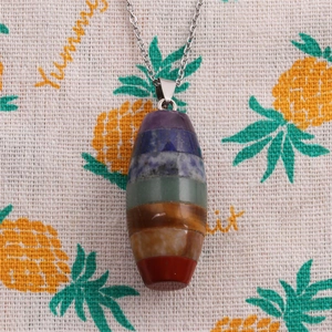Multicolor chakra crystal bullet pendant necklace with high-quality silver metal chain