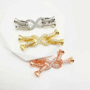 Bow Knot Necklace Clasp Copper Zirconia Inlaid Double Row Jewelry Connector DIY Accessory Elegant Sparkling