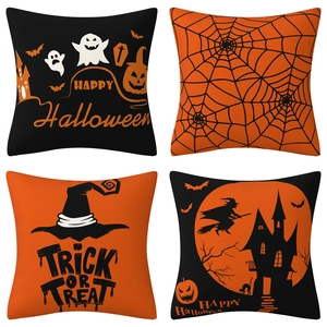Halloween Throw Pillow Case Faux Linen Cushion Cover For Sofa Couch Home Decor Ghost Pumpkin Witch Spider Web Patterns