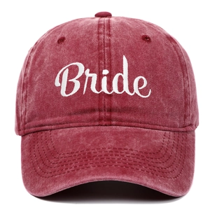 Vintage washed cotton baseball cap in burgundy with white Bride embroidery