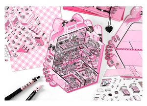 Pink creative stationery set with 3D folding cards, themed stickers, and ballet pens
