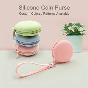 Round Mini Silicone Coin Purse Macaron Color Small Zipper Pouch Earphone Storage Bag Portable Key Chain Pendant