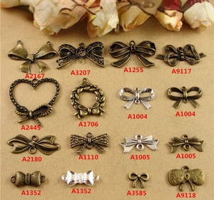 Vintage Bowknot Heart Charms Zinc Alloy Antique Bronze Silver DIY Jewelry Making Connectors Crafting Pendants Accessories