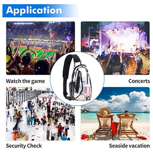 Transparent PVC cross body bag showing stadium, concert, security, and beach use