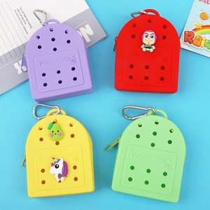 Cute silicone hole bag mini coin purses with carabiner clips in multiple colors