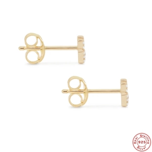 Side view of S925 sterling silver gold plated earrings with sparkling black cubic zirconia