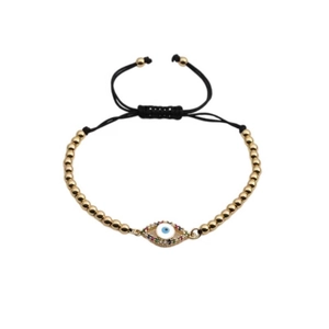 Adjustable gold beaded evil eye bracelet for women featuring colorful crystal accents