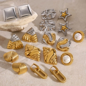Assorted stainless steel earrings set featuring pearls and geometric star designs