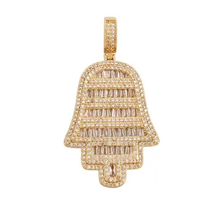 Macro detail of Hamsa pendant showing 41mm height dimensions and cubic zirconia setting