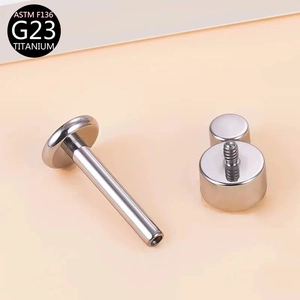 ASTM F136 G23 Titanium flat back labret stud with internal thread and round zircon