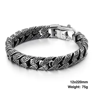 Bracciale retrò in acciaio inossidabile a maglie intrecciate con motivi floreali vintage