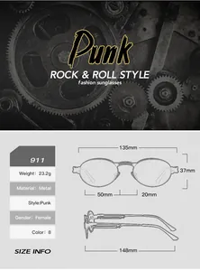 Detailed technical drawing of steampunk sunglasses showing exact frame dimensions and size info